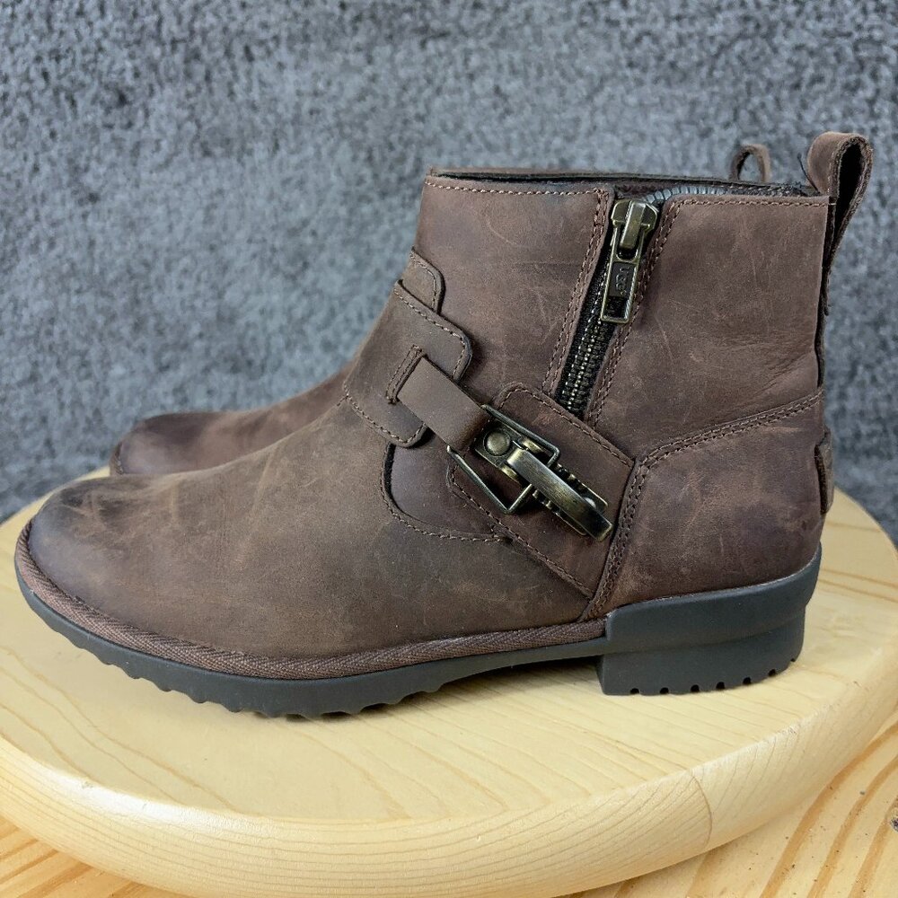 Ugg Boots Cheyne Women Size 5.5 Brown Leather Waterproof Wool Lined Ankle Bootie